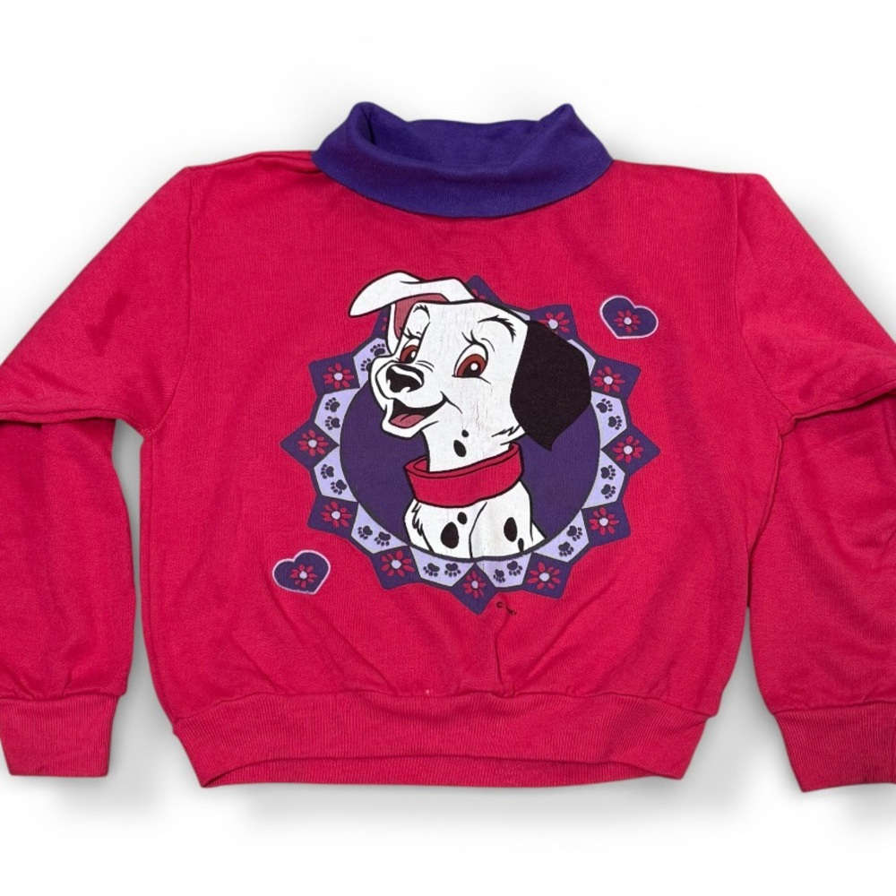 Vintage Disney 101 Dalmations Crewneck Fleece Sweatshirt pink purple 6X